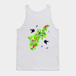 Cute Birds. Swallows and Butterflies Tank Top